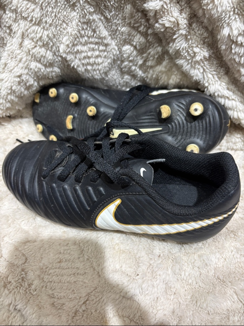 Nike Black with White and Gold Soccer Cleats